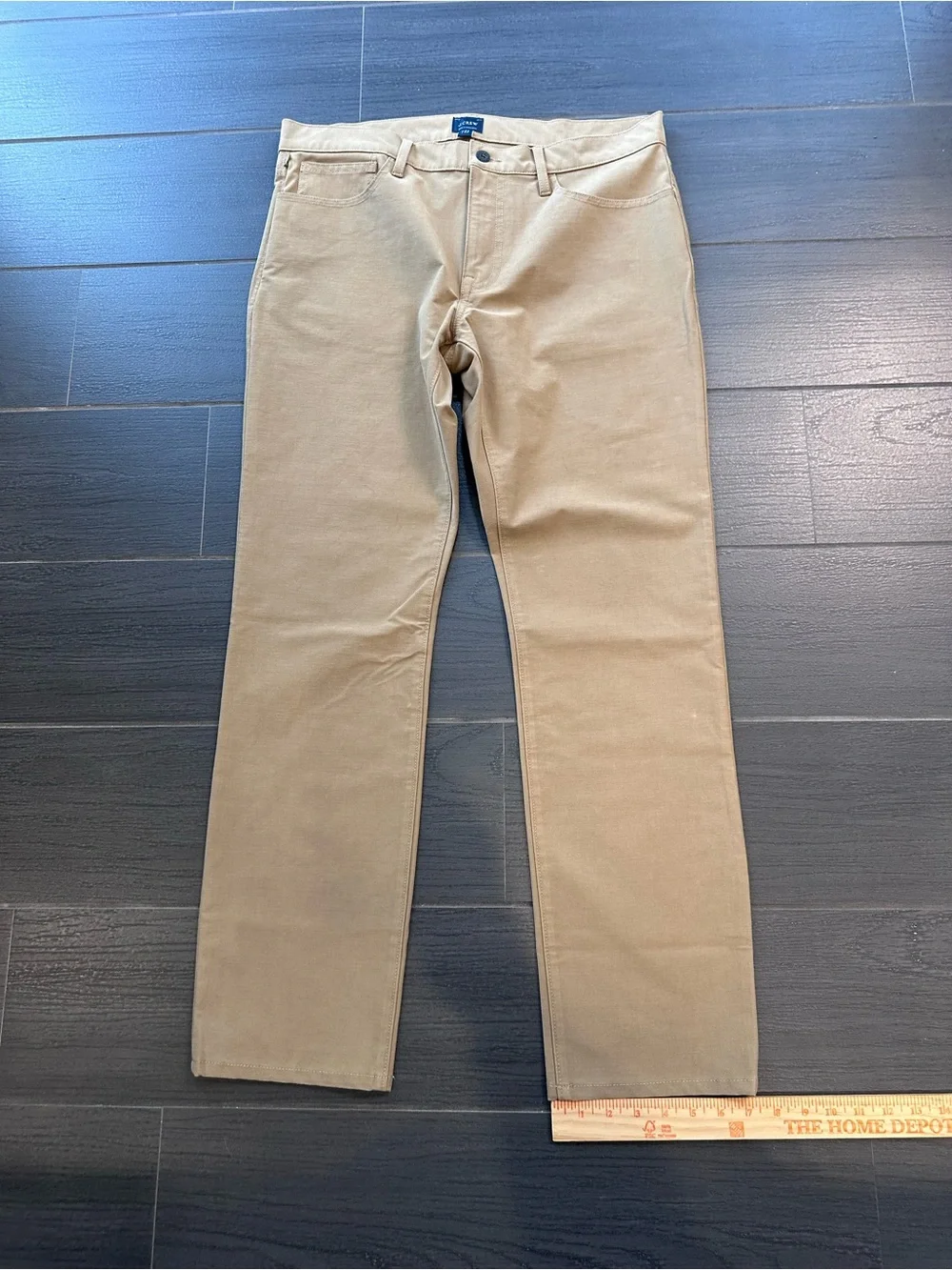 J. Crew Men's Straight Fit Tech Pant taupe or dark brown color.